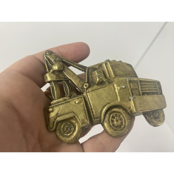 1970s Brass Wrecker Tow Truck Belt Buckle Vintage Vehicle Equipment - Picture 3 of 7